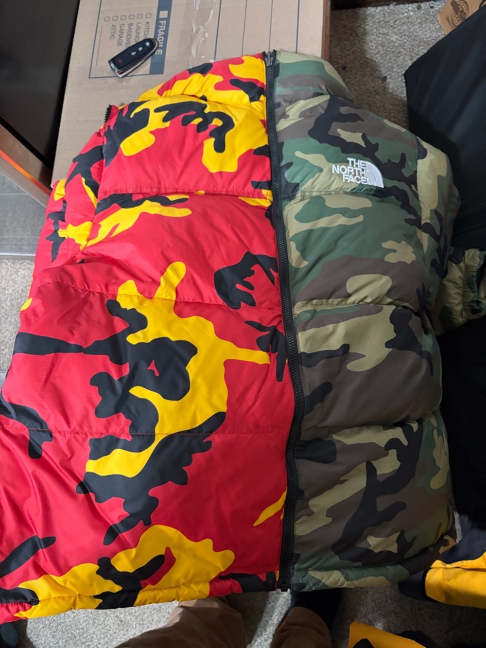The North Face Reversible Puffer Jacket - Red, Yellow & Green Camo